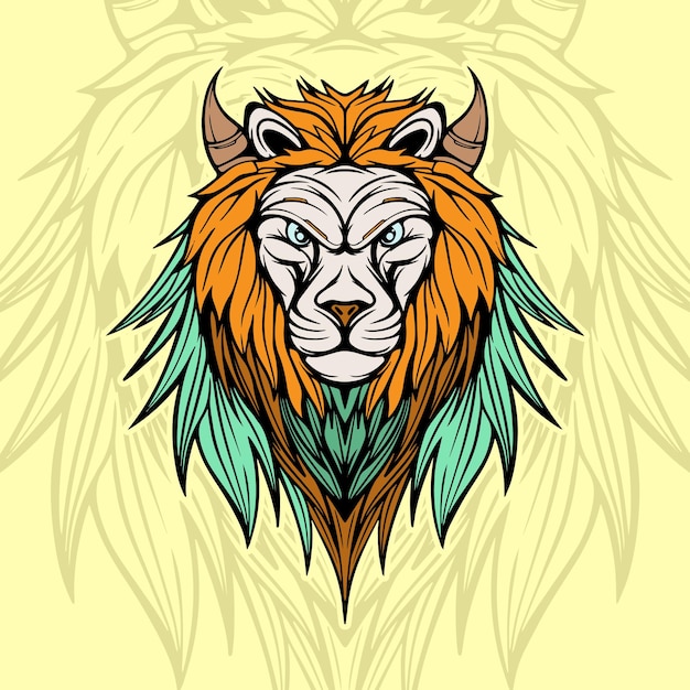 LION HEAD WITH HORN VECTOR ILLUSTRATION