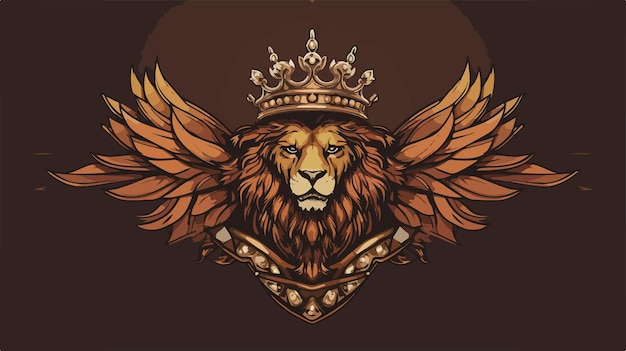 Vector a lion head with wings and crown