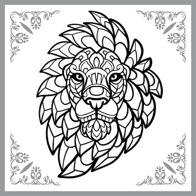 Lion head zentangle arts isolated on white background