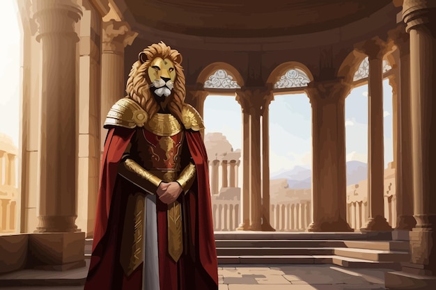 Vector lion humanoid robe in a grecoroman temple illustration