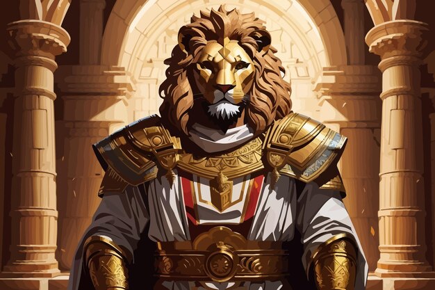 Vector lion humanoid robe in a grecoroman temple illustration