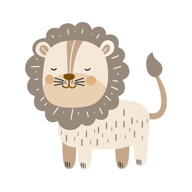 Lion illustration for kids African animals clipart in Scandinavian style for children