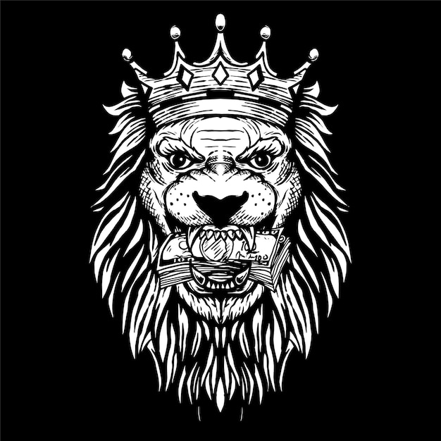 Lion illustration with crown black and white