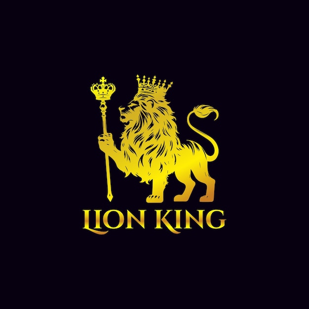 Lion king Crown on Lions Head Mascot Luxury Allegiant Royal logo with gold color