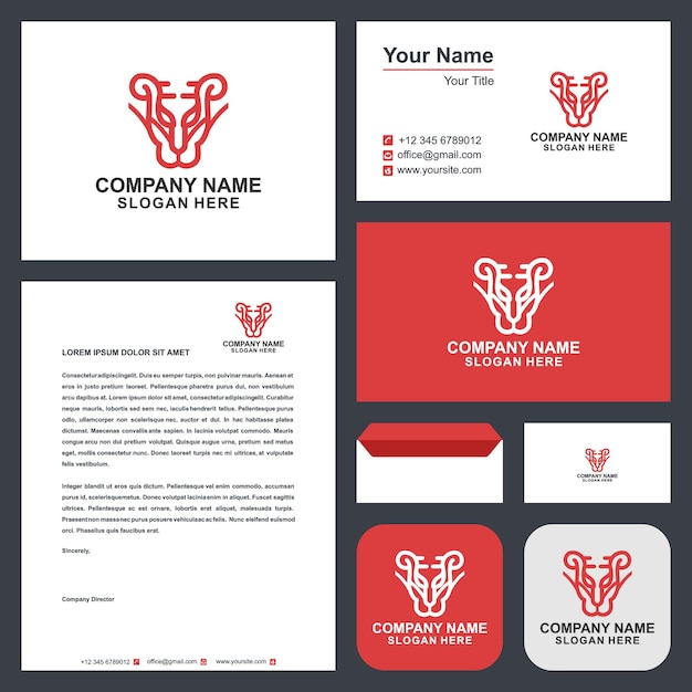 Lion king monoline logo design and business card premium