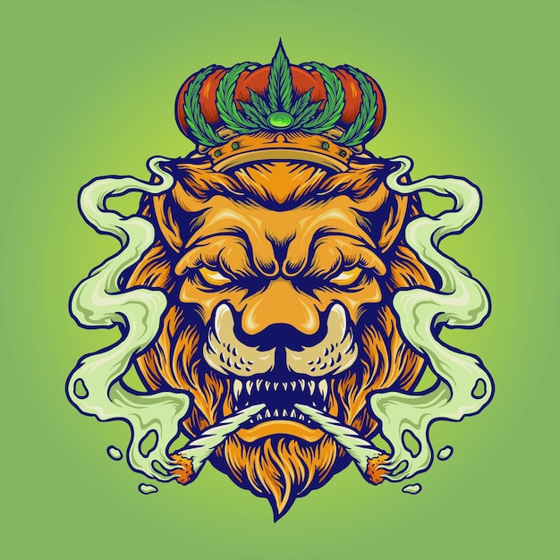 Lion King Smoke Weed Mascot Vector illustrations for your work Logo, mascot merchandise t-shirt, stickers and Label designs, poster, greeting cards advertising business company or brands.