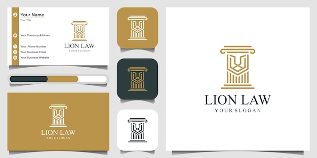 lion law with pillar logo design inspiration, law and justice concept and business card