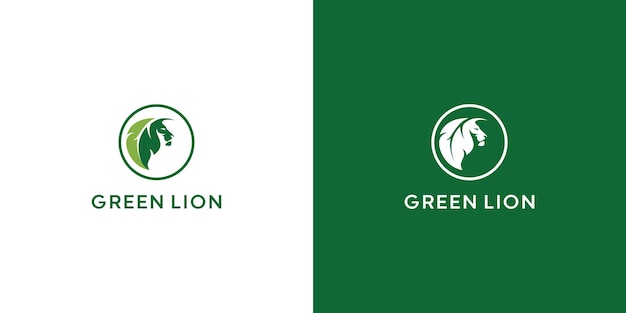 Lion and leaf logo design Premium Vector