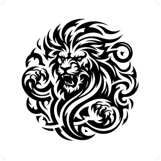 lion leo in modern tribal tattoo abstract line art of animals minimalist contour Vector