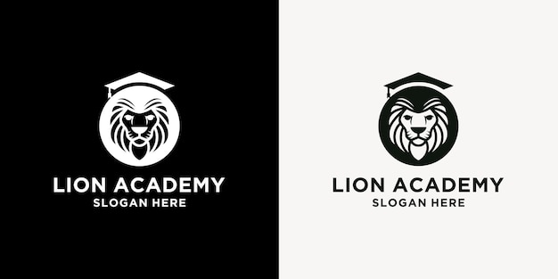 Lion logo graduation cap concept for academies and educational organizations Vector illustration