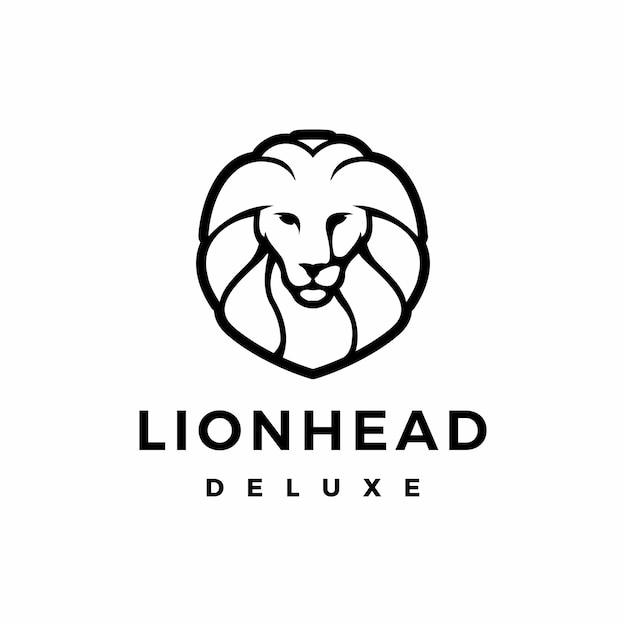 Lion logo head hair round circle emblem label line art outline vector icon