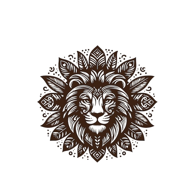 Vector lion logo vector illustration with leaf and tree