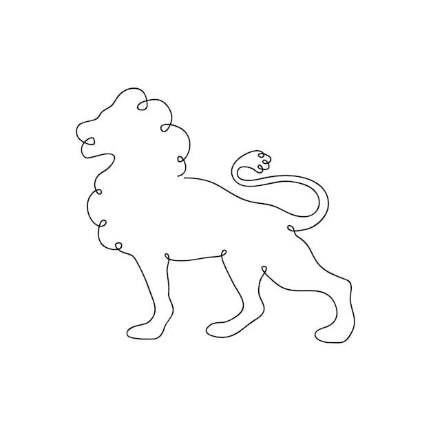 Lion one line drawing. Continuous line. Hand-drawn illustration for logo, emblem. Vector.