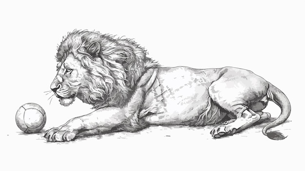 Vector lion playing with ball vector illustration handdrawn