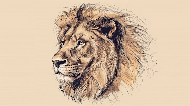 Vector lion portrait lion head sketch hand drawn engraving style