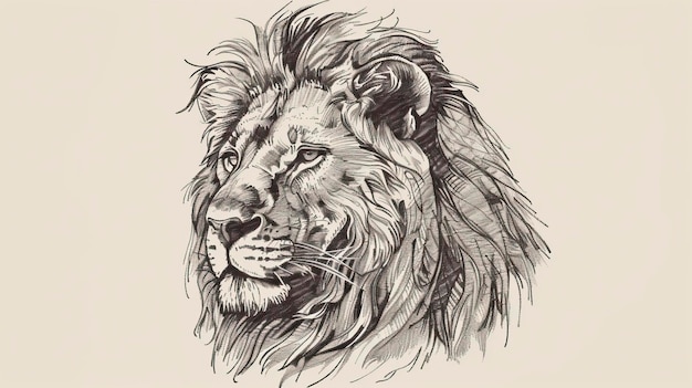 Vector lion portrait lion head sketch hand drawn engraving style