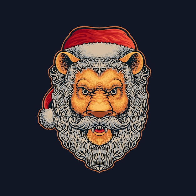 lion santa mascot illustration