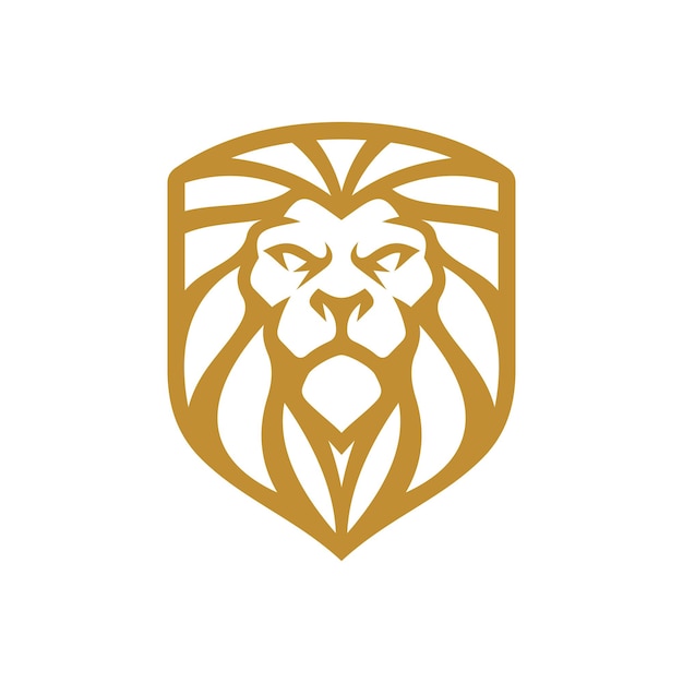 Lion shield emblem line art logo design