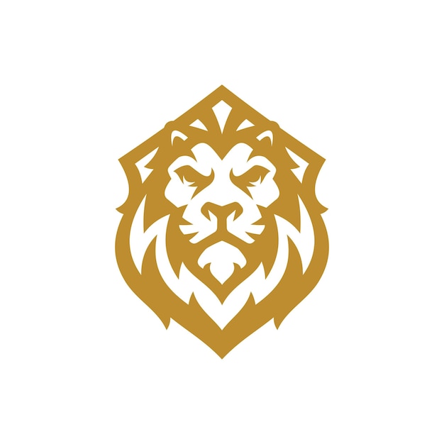 Lion shield emblem line art logo design