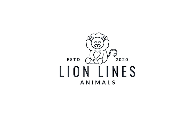 Lion sit cute cartoon line logo icon vector illustration