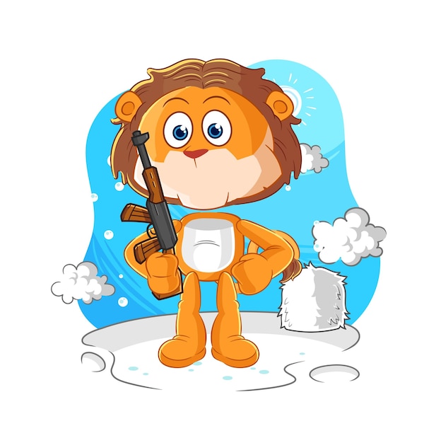 Lion soldier in winter character mascot vector