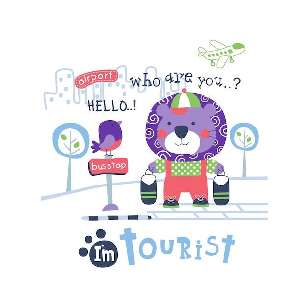 lion the tourist funny animal cartoon,vector illustration