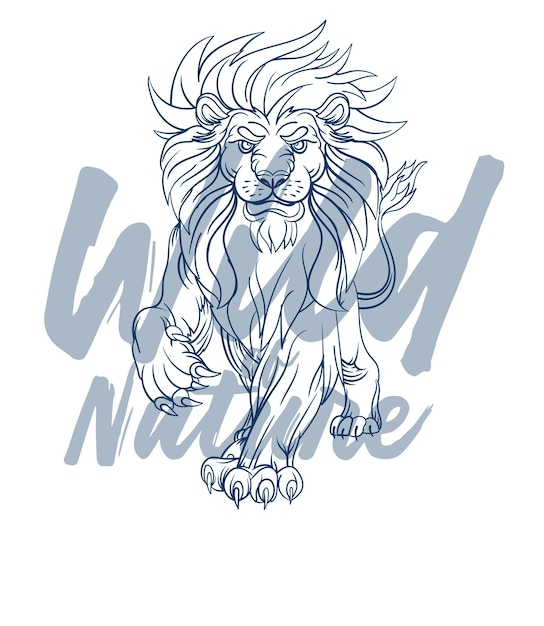 Vector lion vector with text wild of nature in transparent background