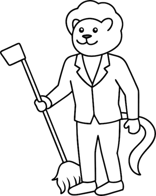 Lion in White Suit Line Art Illustration