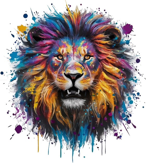 a lion with a colorful mane is shown with multicolored paint