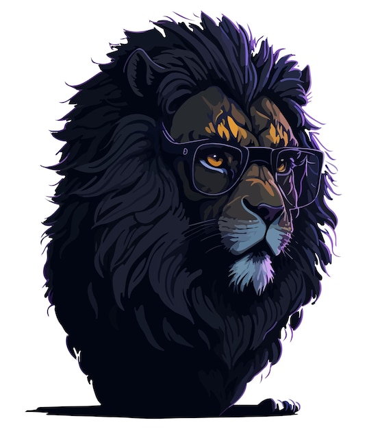 A lion with glasses and a black mane