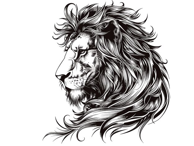 Vector a lion with a long mane and a large bold eye