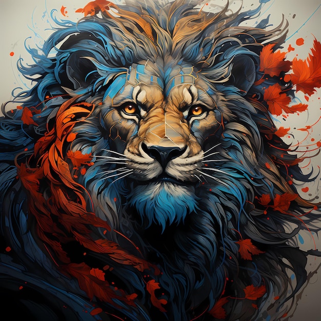 Vector a lion with a red mane is shown in a painting