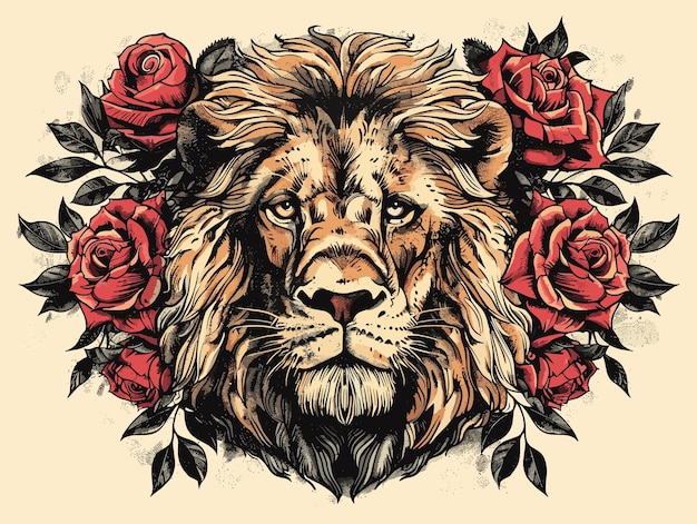 A lion with a rose on its face