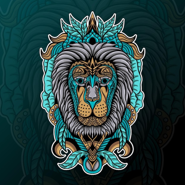 Lion with zentangle ornament illustration