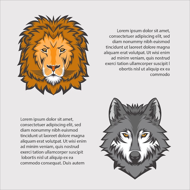 lion and wolf vector illustration