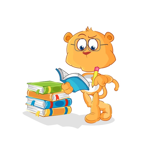 Lioness studying mascot cartoon vector