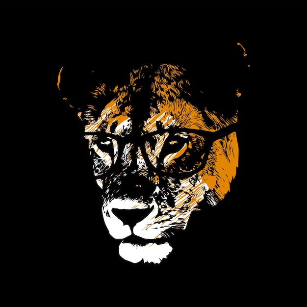 Lioness with glasses conceptual artwork on a black background