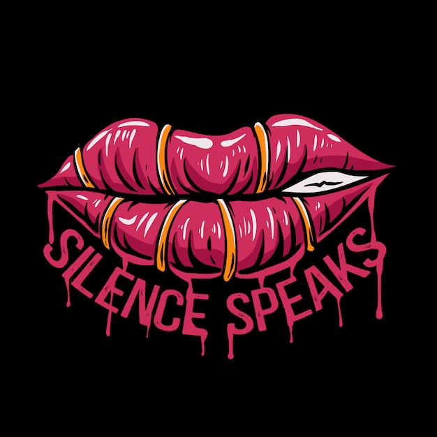 Lips silence speaks illustration