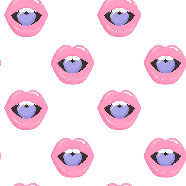 Lips with heart seamless pattern Cute romantic background