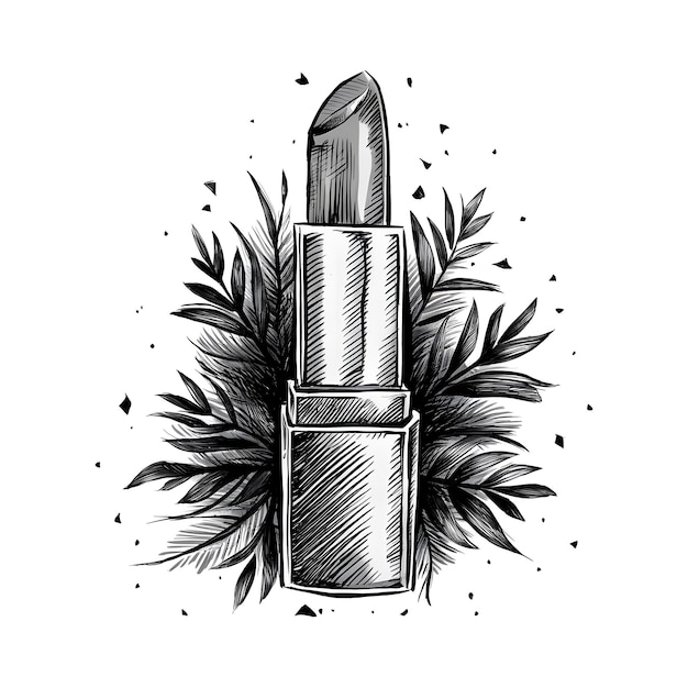 Lipstick engraved style ink sketch drawing black and white vector illustration