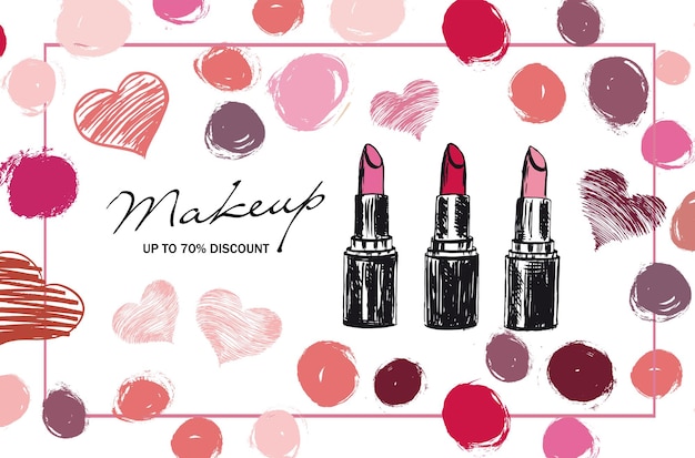 Vector lipstick hand drawn illustration makeup set