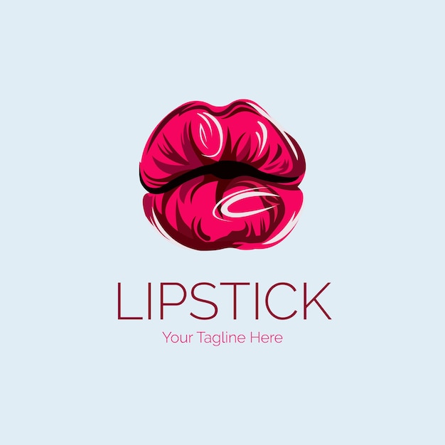 Lipstick kiss cosmetics logo design template for brand or company and other