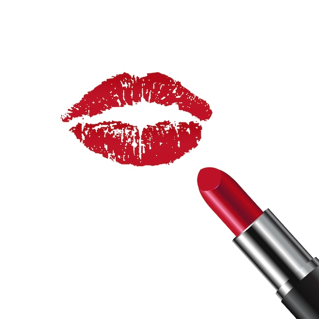 Vector lipstick kiss print white background