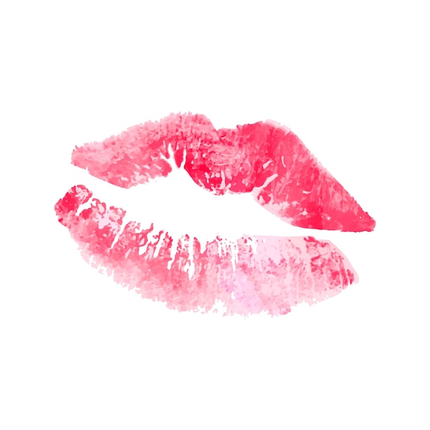 Vector lipstick kisses watercolors painted lips on white