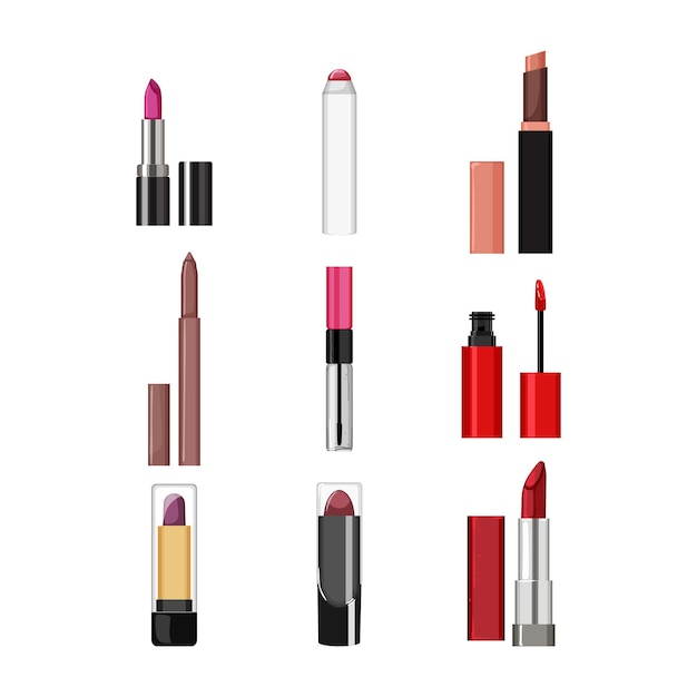 Lipstick makeup set cartoon vector illustration