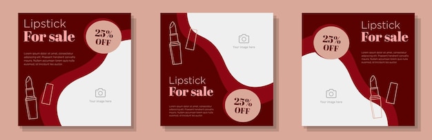 Lipstick for sale social media post banner set facial beauty product advertisement concept