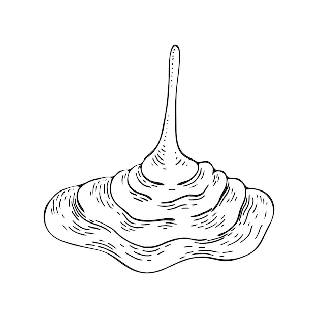 Liquid chocolate sketch Flowing sweet dessert Production of confectionery food Delicious drop topping Melted product from cocoa beans Hand drawn vector line art illustration