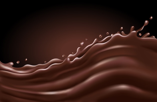 Liquid chocolate splash wave on a dark background