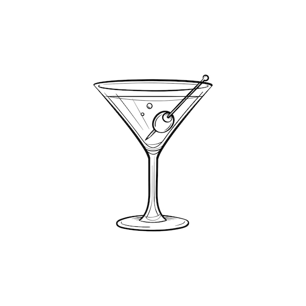 Liquor hand drawn outline doodle icon. Vector sketch illustration of martini liquor with olive for print, web, mobile and infographics isolated on white background.