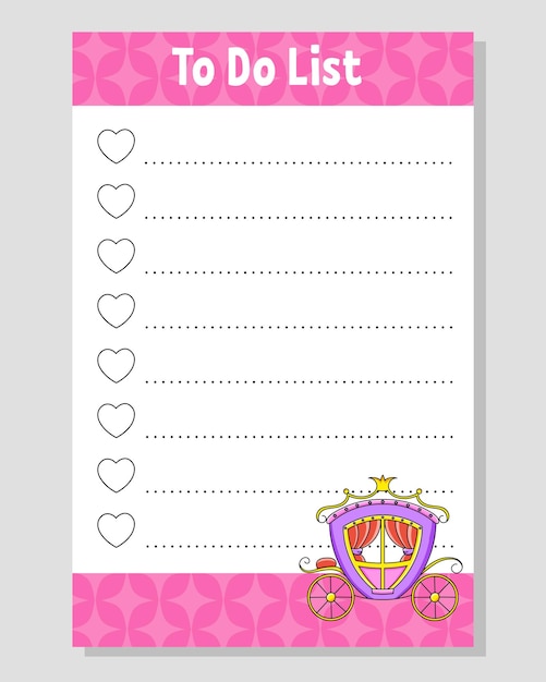 To do list for kids Empty template The rectangular shape Funny character cartoon style For the diary notebook bookmark